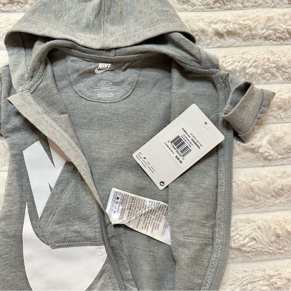 NWT Nike Grey Heathered Hoodie Zip Up Spellout Onesie - Picture 2 of 3
